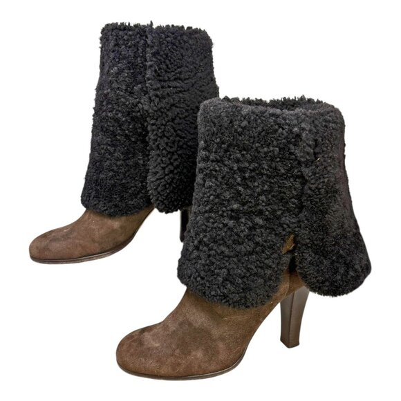 Lambertson Truex Brown Sheepskin Shearling Cuff Mid Calf Boots - Picture 6 of 11